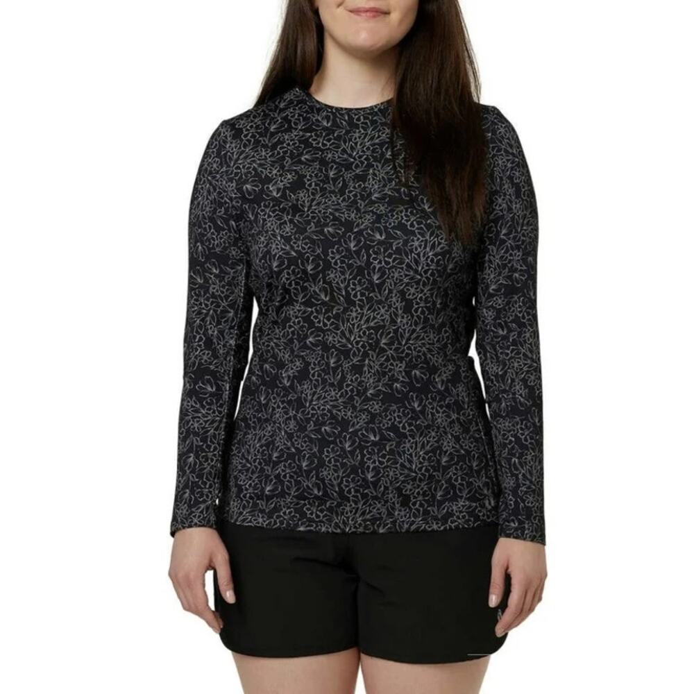 Hang Ten Women's Black Floral Quick-Dry UPF 50+ Top - Size Medium - Gorpcore
